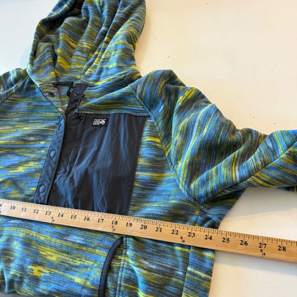 Mountain Hardwear Light Blue & Yellow Dyed Hooded 1/4 Button Sweater Women LARGE - Picture 5 of 8